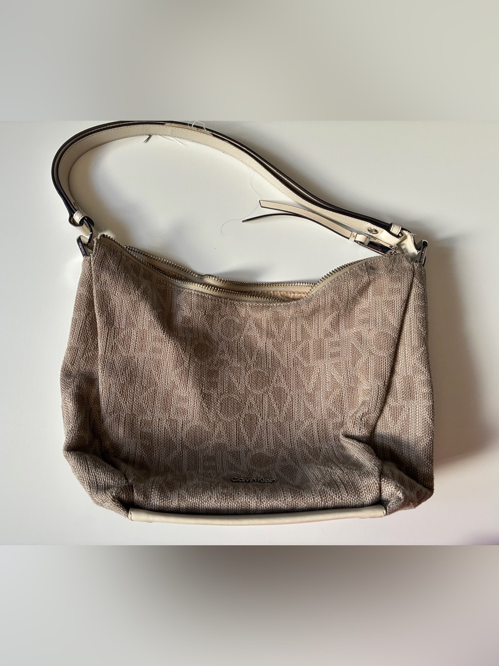 Calvin Klein Beige Prism Logo Hobo Bag - Used
